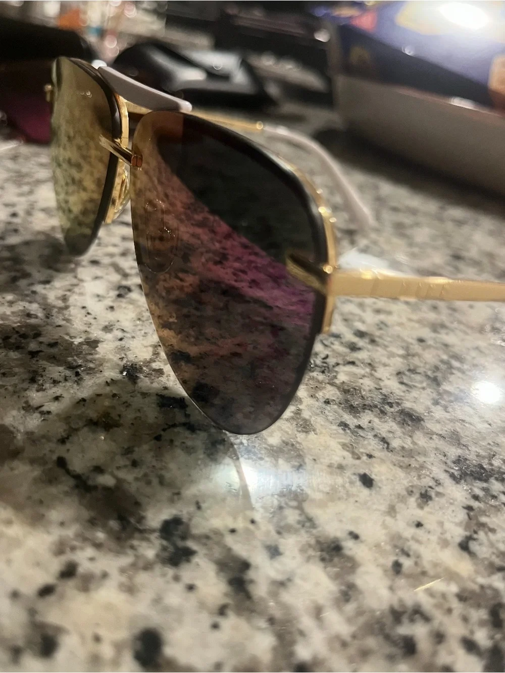 Diff Eyewear Mirrored Blue Purple Aviator Sunglasses with Gold Bridge